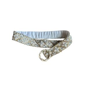 Vintage Beaded Pearl‎ Aurora Borealis Rhinestone Belt 37" Bertani Estate